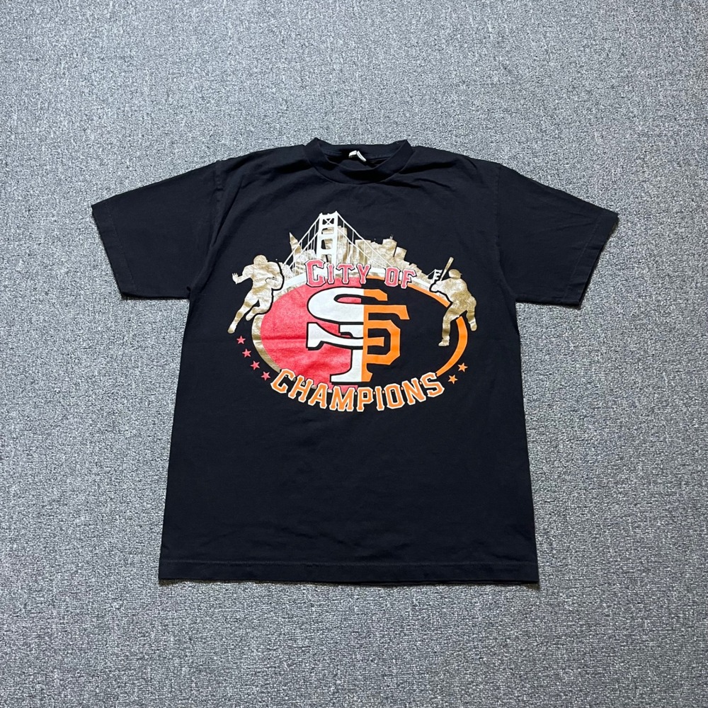 Vintage San Francisco City of Champions T Shirt M Black 49ers Giants Graphic Tee